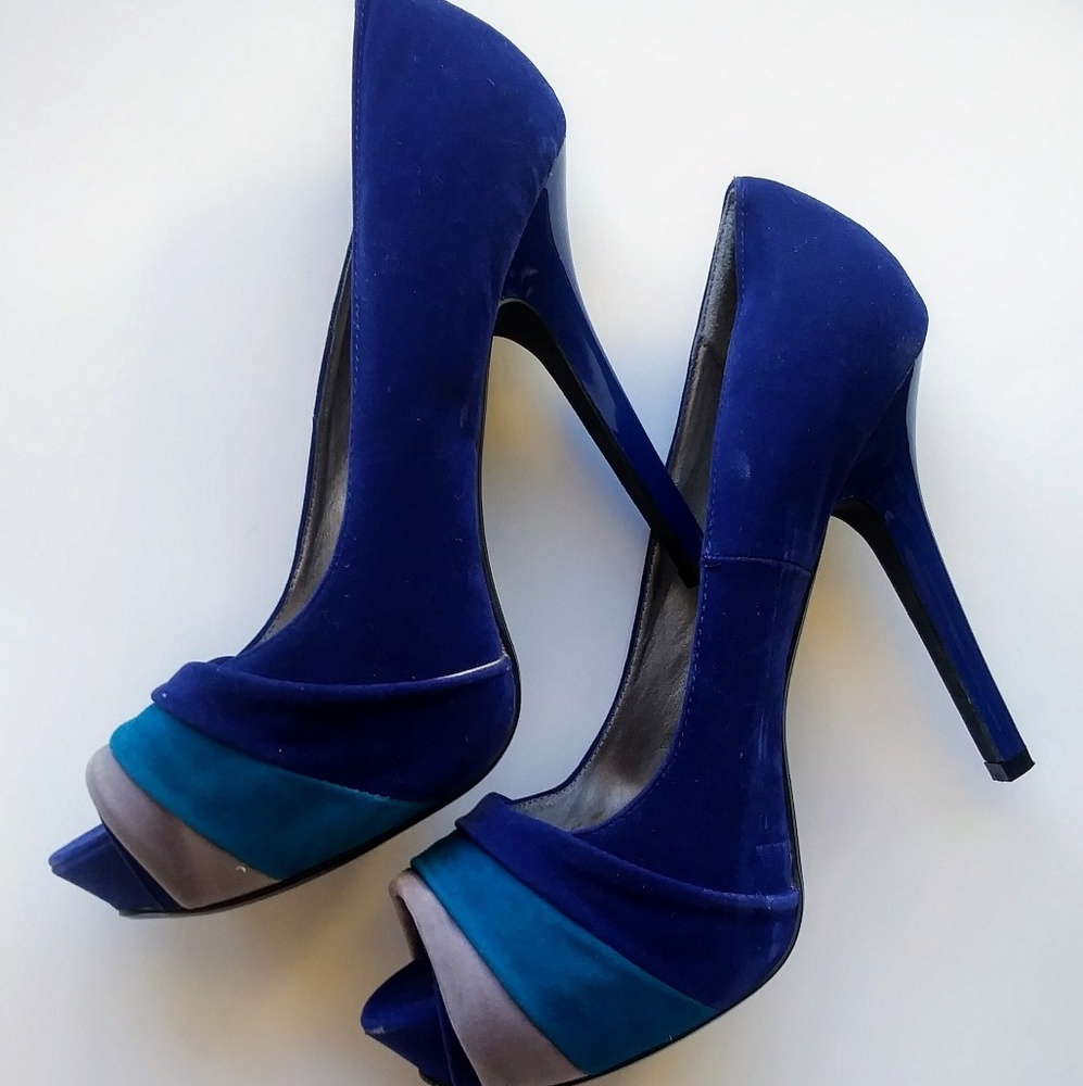 Blue peep toe heels